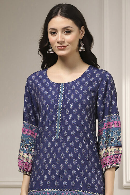 Blue Printed Straight Suit Set image number 1