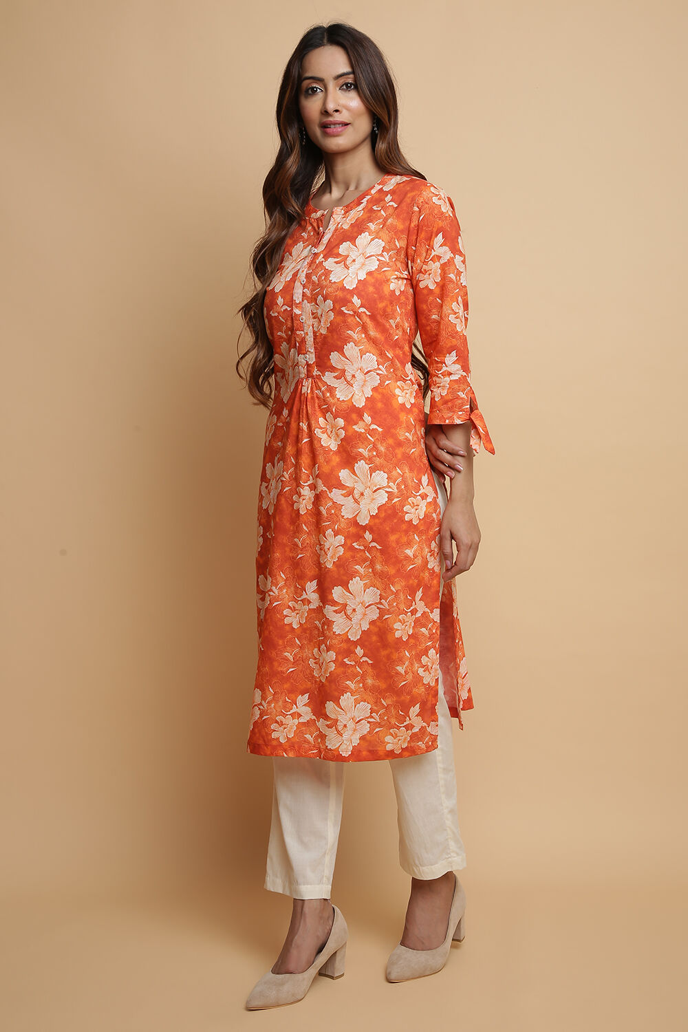 Brick Cotton Straight Kurta Pants Set image number 5