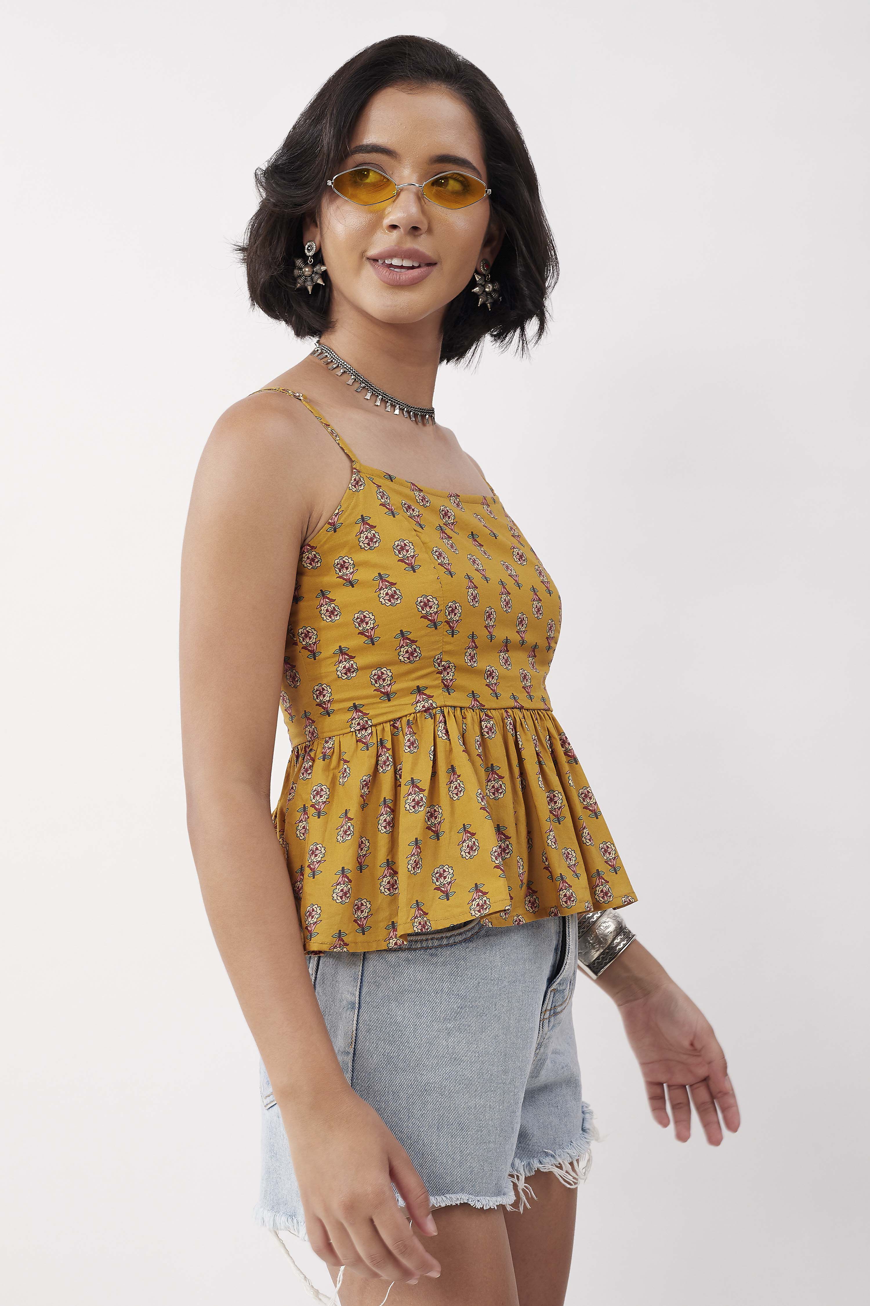 Yellow Cotton Tiered Top image number 4