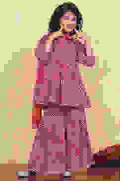 Pink Cotton Printed Straight Sharara Suit Set image number 6