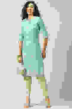 Turquoise Art Silk Straight Kurta image number 5