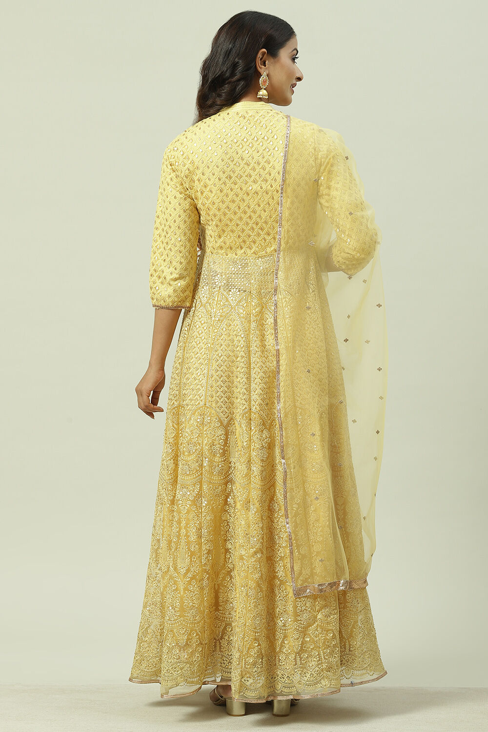 Yellow Flared Kurta Lehenga Suit Set image number 4