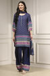 Blue Printed Straight Suit Set image number 6