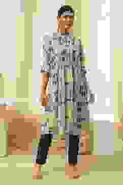 Beige Printed A-Line Kurta image number 5