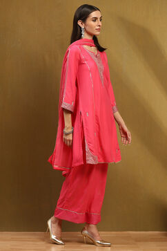 Pink Embroidered Straight Suit Set image number 5
