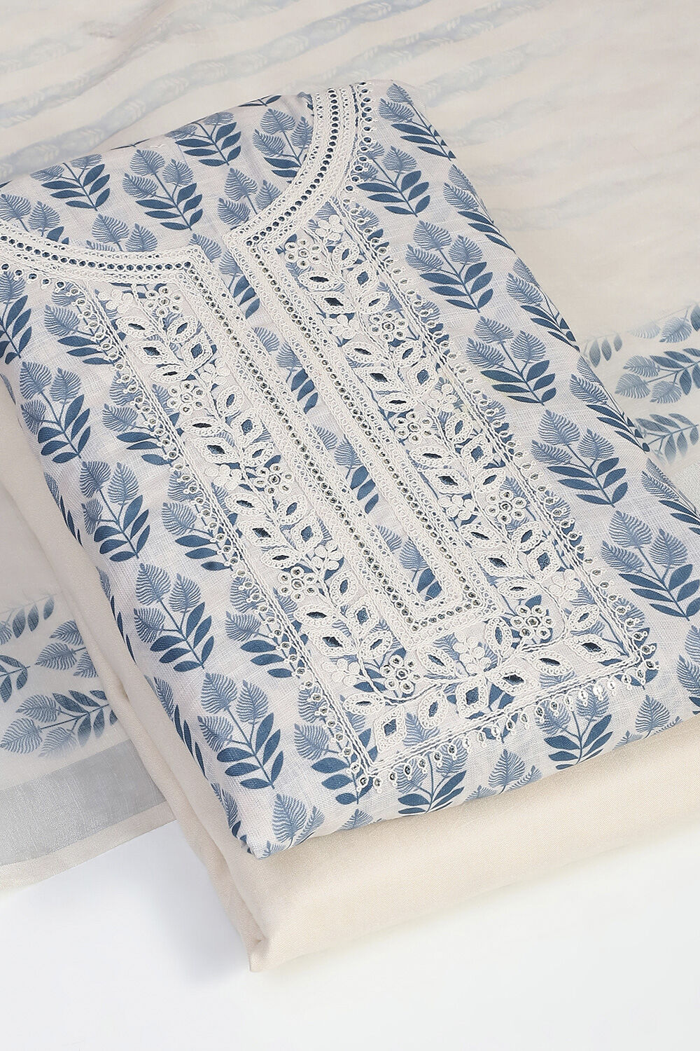 Black Linen Blend Machine Embroidered Unstitched Suit Set image number 5