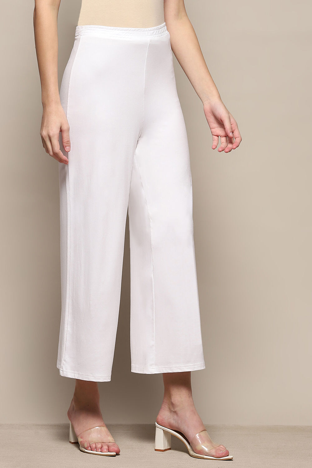 Beige Viscose Blend Solid Palazzo image number 3