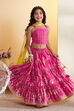 Pink Cotton Printed Tiered Lehenga Set