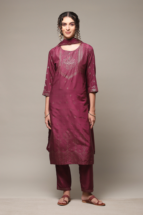 Blue Art Silk Straight Kurta Regular Pant Suit Set image number 7