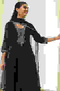 Black Poly Modal Kalidar Suit Set image number 7