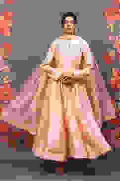 Rohit Bal Peach Cotton Blend Anarkali Kurta Suit Set image number 7