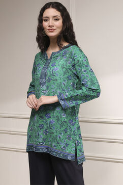 Turquoise Polyester Straight Printed Short Kurta image number 2