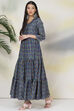 Blue Art Silk Flared Fusion Dress image number 2