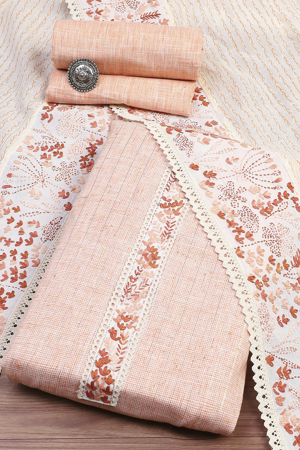 Peach Cotton Unstitched Suit Set image number 0