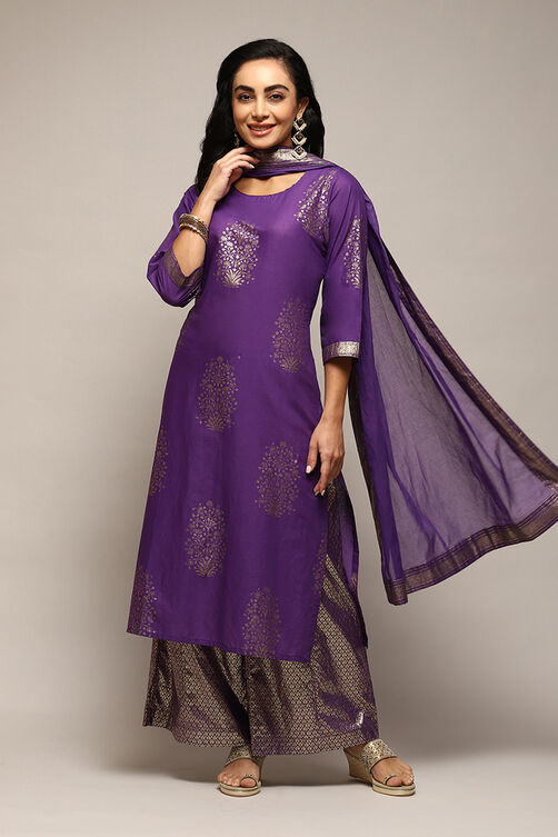 Navy Blue Cotton Straight Printed Kurta Capri Suit Set image number 0