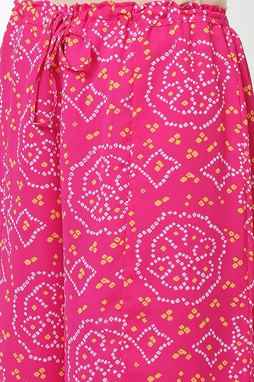 Pink Metallic Cotton Straight Kurta Flared Palazzo Suit Set image number 4