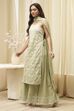 Pink Cotton Floral Strappy Straight Suit Set image number 3