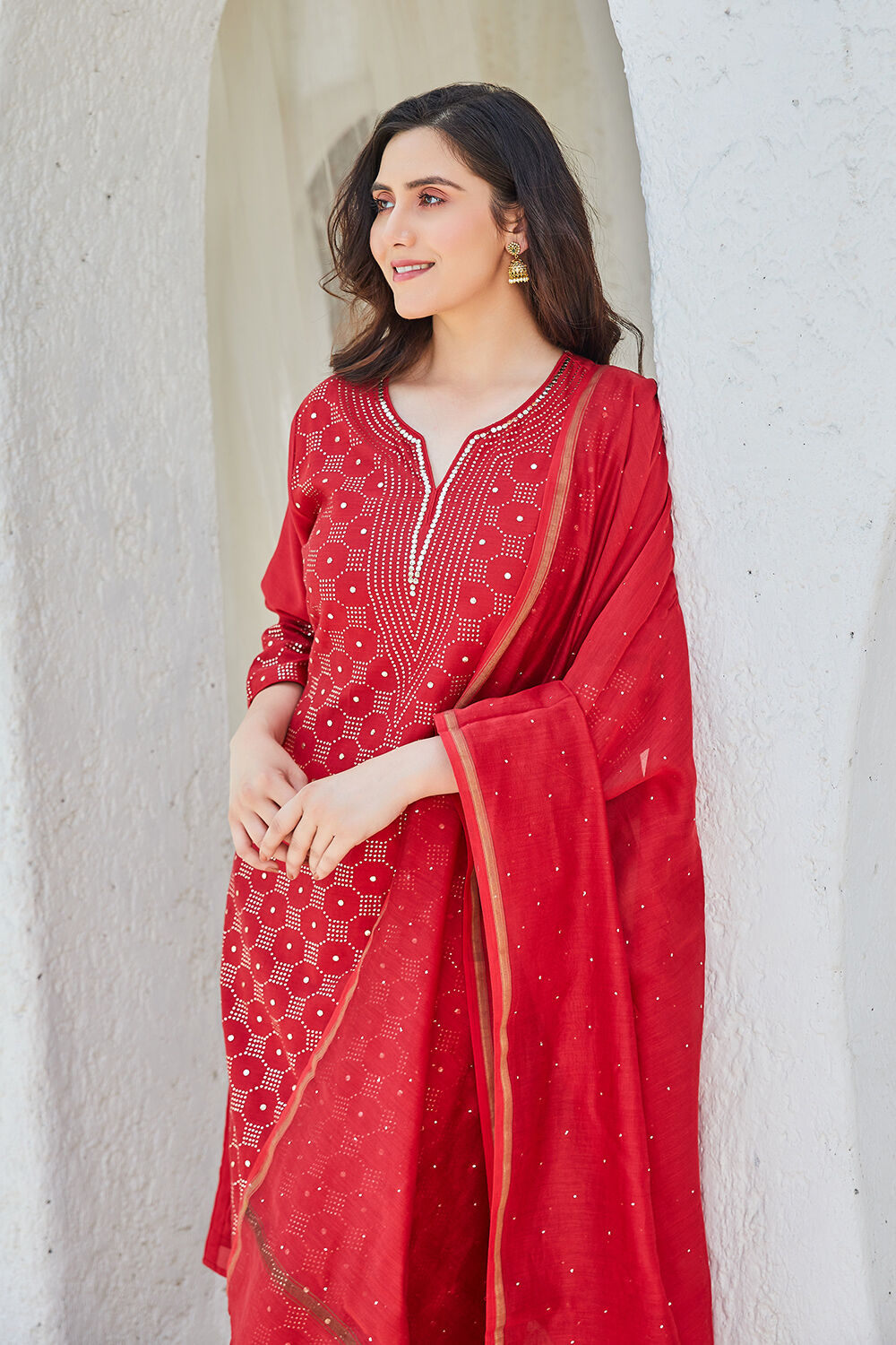 Pink Yard-Dyed Chanderi Kurta & Pants Suit Set image number 6