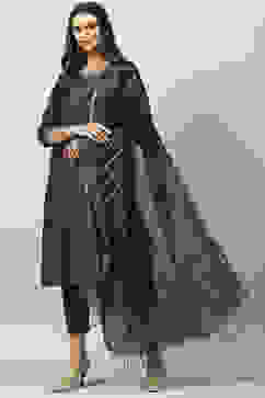 Indigo Blue Art Silk Straight Kurta Slim Pants Suit Set image number 5