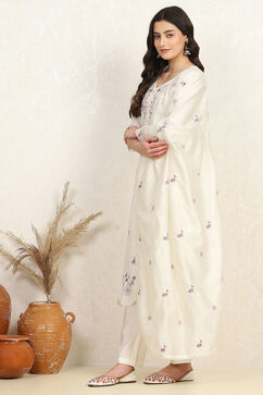 White Silk Blend Unstitched Suit Set image number 4