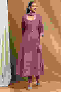 Plum Cotton Printed Anarkali Suit Set image number 6