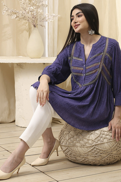 Blue Printed Straight Short Kurta