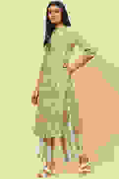 Clay Mint Cotton Straight Fusion Printed Kurta Set image number 3