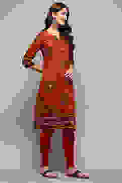 Rust Art Silk Flared 2 Piece Set image number 6