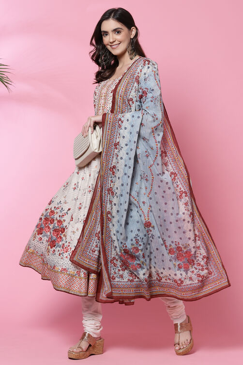 Ecru Cotton Anarkali Kurta Churidar Suit Set image number 0