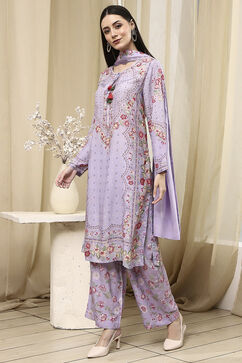 Purple Modal Blend Straight Suit Set image number 3