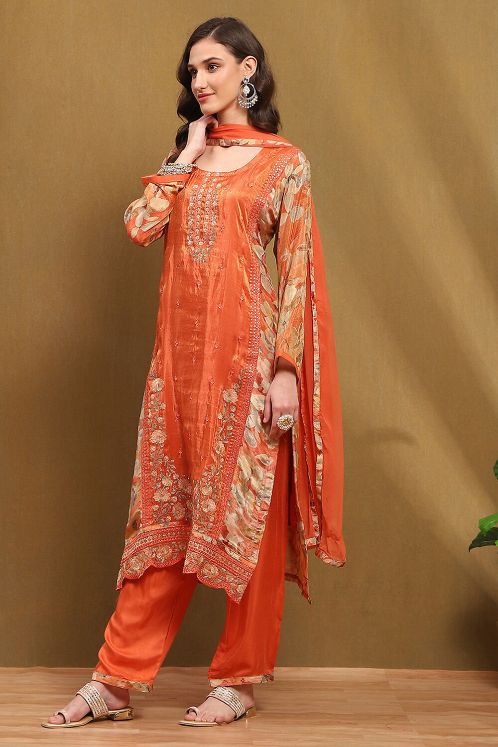 Lime Viscose Blend Embroidered Unstitched Suit Set image number 2