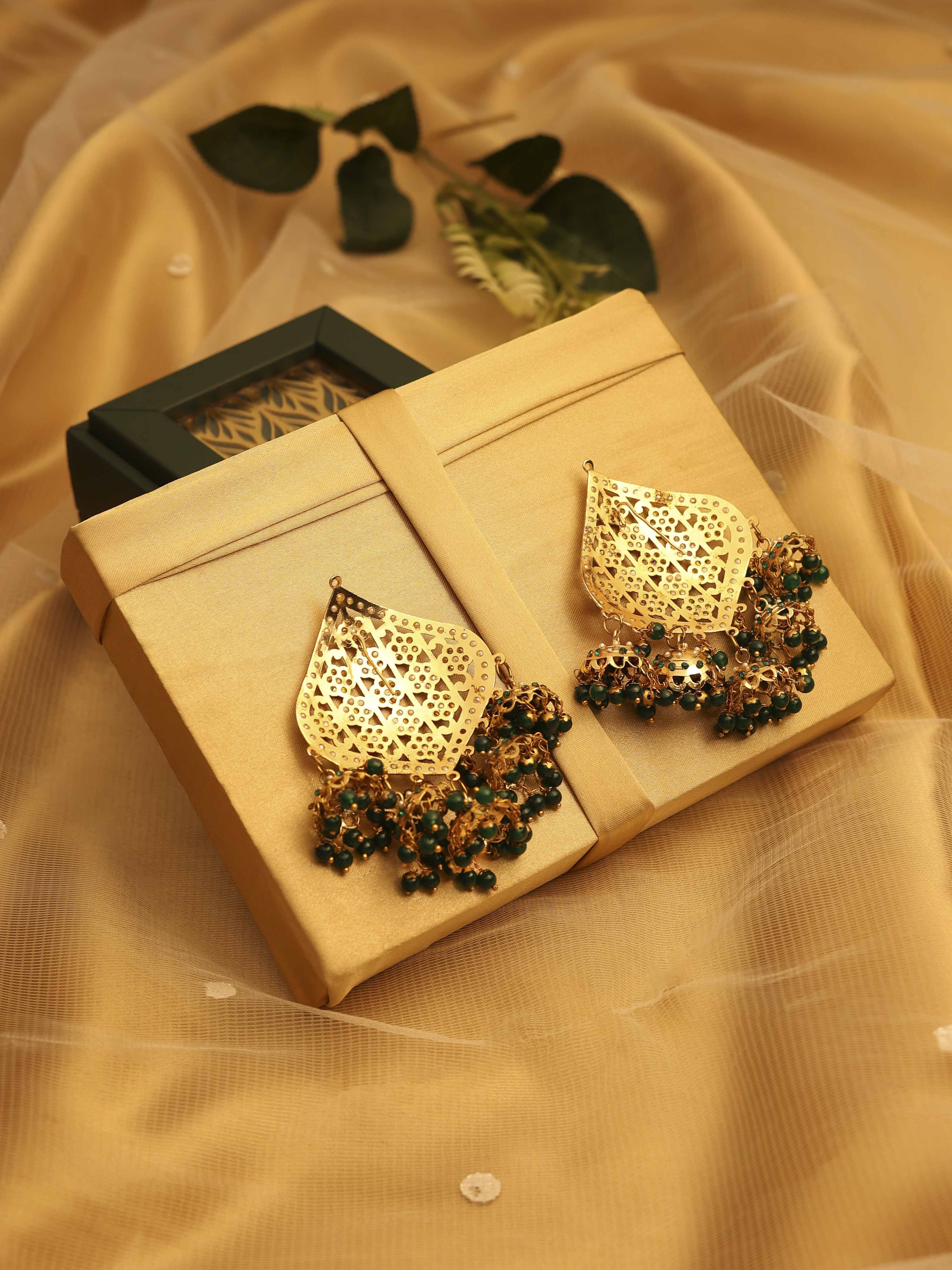 Lush Green Gold Plated Brass Drop & Dangler Earrings image number 2