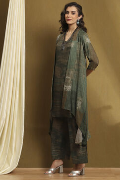 Olive Green Hand-Block Printed Straight Co-ord Set image number 3