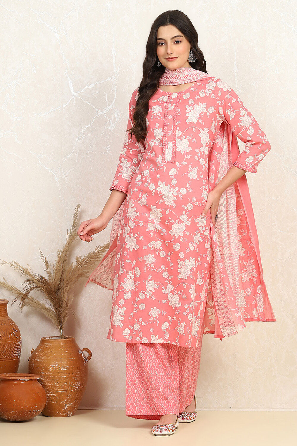 Rama Green Cotton Screen Print Unstitched Suit Set image number 1