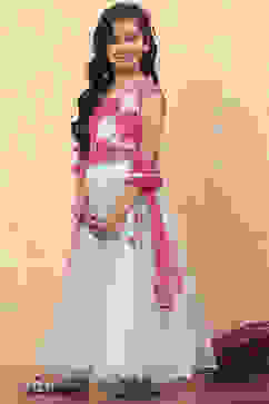 Matcha Green Polyester Blend Gathered Lehenga Set image number 3