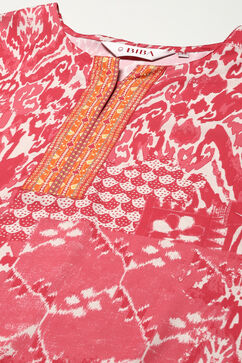 Red Cotton Blend Printed Kurti image number 1