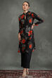 Black Silk Chanderi Floral Printed Straight Kurta Set image number 6