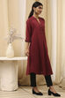 Burgundy Cotton Blend Solid Straight Kurta image number 2