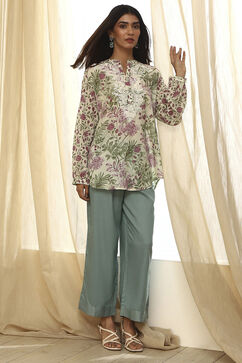 Pastel Green Floral Printed Short Kurta image number 0