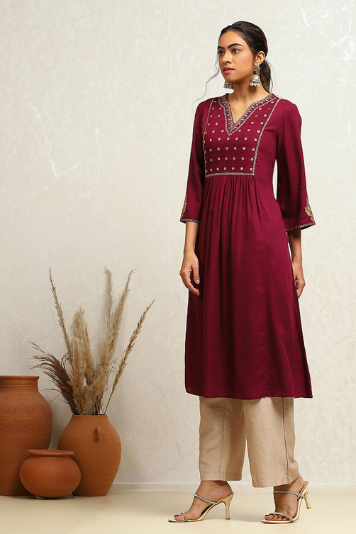 Orange Yoke Design Festive A-Line Kurta image number 2
