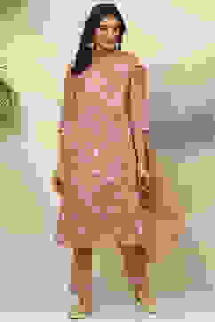 Dusky Pink Art Silk Straight Kurta Regular Pant Suit Set image number 0