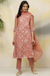 Dusky Pink Art Silk Straight Kurta Regular Pant Suit Set image number 0