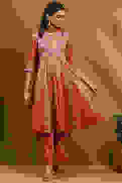 Old Rose-Toned Zari Cotton Embroidered Anarkali Suit Set image number 7