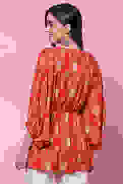 Red LIVA Flared Printed Short Kurti image number 4