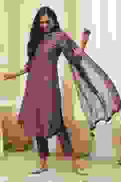 Purple Art Silk Straight Kurta Slim Pant Suit Set image number 7