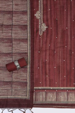 Wine Silk Blend Printed Embroidered Unstitched Suit Set image number 1