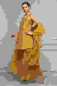 Yellow Viscose Blend A-Line Printed Garara Suit Set image number 3