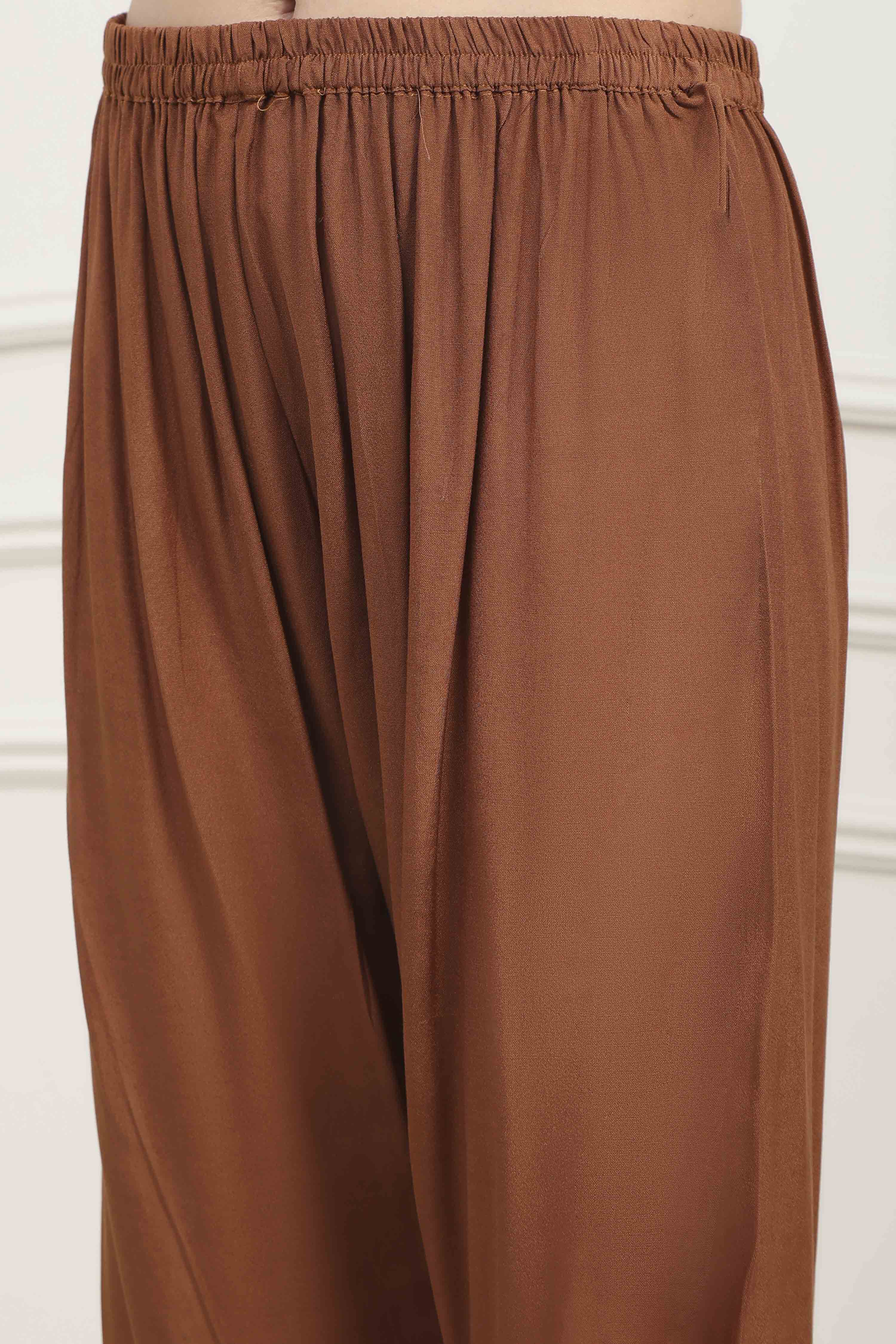 Mustard Silk Tussar Hand Embroidered Unstitched Suit Set image number 3