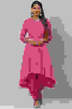 Fuschia Art Silk Asymmetric Kurta Set image number 0