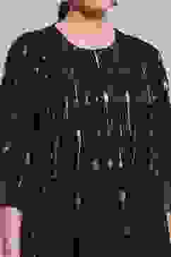 Black Silk Yarndyed Gathered Suit Set image number 1